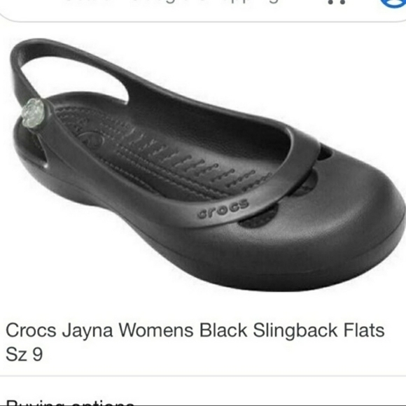 Crocs Jayna Black Slingback Flats Rose Detail Women's 9 Rubber Shoe Comfort EUC - Picture 1 of 13